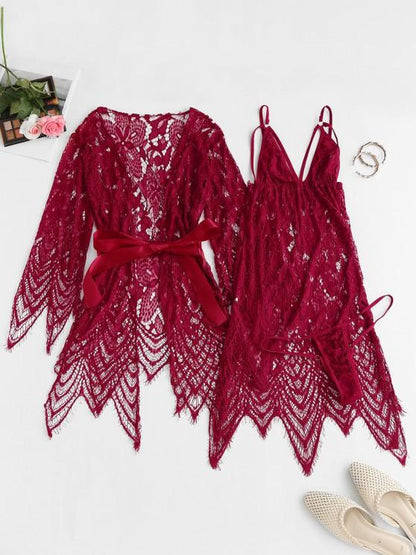 Lace Eyelash See Thru Sexy Lingerie Babydoll with Robe - LuckyFash™