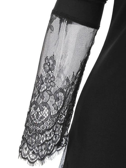 Lace Insert Side Slit One Shoulder Dress - LuckyFash™