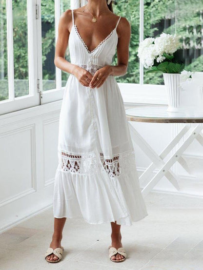 Lace Stitching Hollow Slit Sling Dress - LuckyFash™