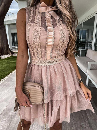 Lace Stitching Mesh Sleeveless Dress - LuckyFash™
