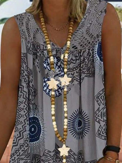 Lace Stitching Printed Sleeveless Dress - LuckyFash™