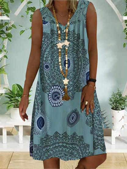 Lace Stitching Printed Sleeveless Dress - LuckyFash™