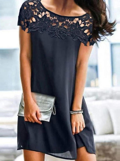 Lace Stitching Round Neck A-line Dress - LuckyFash™
