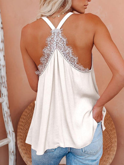 Lace Stitching Sling Type V-Neck Tank Tops - LuckyFash™