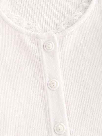 Lace Trim Frilled Ribbed Slim Knitwear - LuckyFash™