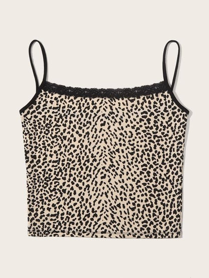 Lace Trim Leopard Print Cami Top - LuckyFash™