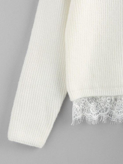 Lace Trim Raglan Sleeve Sweater - LuckyFash™