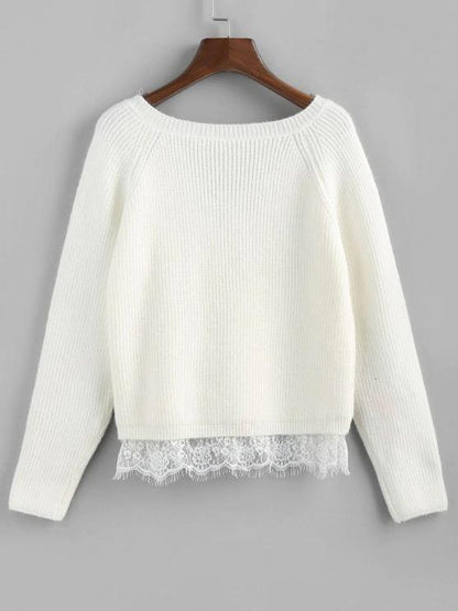 Lace Trim Raglan Sleeve Sweater - LuckyFash™