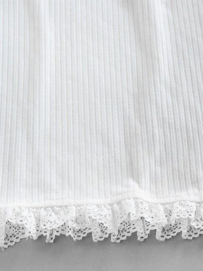Lace Trim Ribbed Two Piece Mini Dress - LuckyFash™