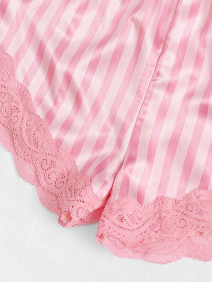 Lace Trim Satin Cami With Shorts - LuckyFash™
