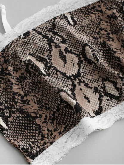 Lace Trim Snake Print Cami Top - LuckyFash™