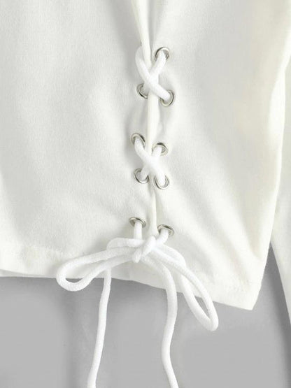 Lace-up Long Sleeve Crop Tee - LuckyFash™