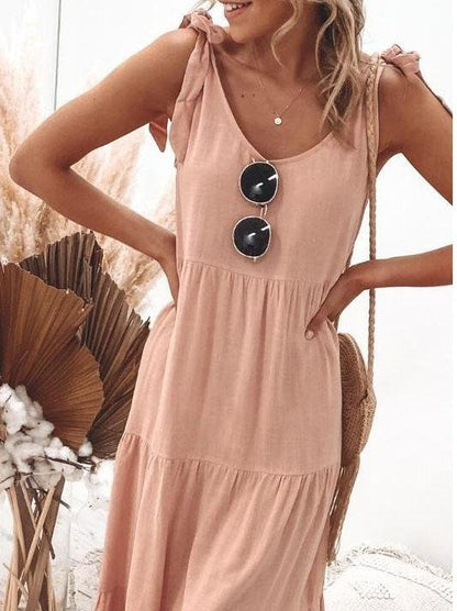 Lace-up Sleeveless Solid Color Casual Dress - LuckyFash™