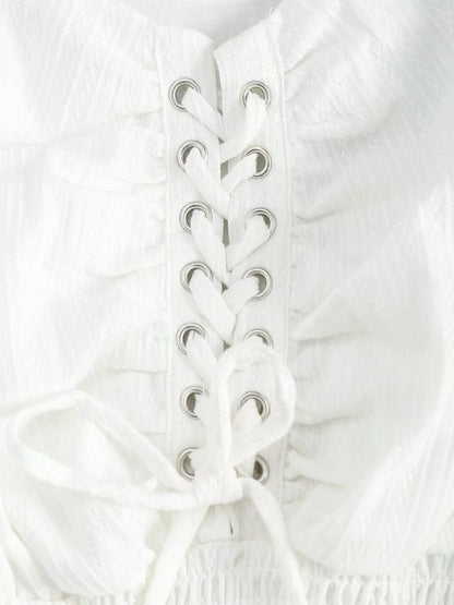 Lace Up Smocked Waist Milkmaid Blouse - LuckyFash™