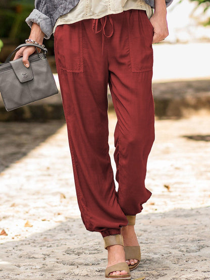 Lace-up Solid Stretch Waist Pocket Slacks - LuckyFash™