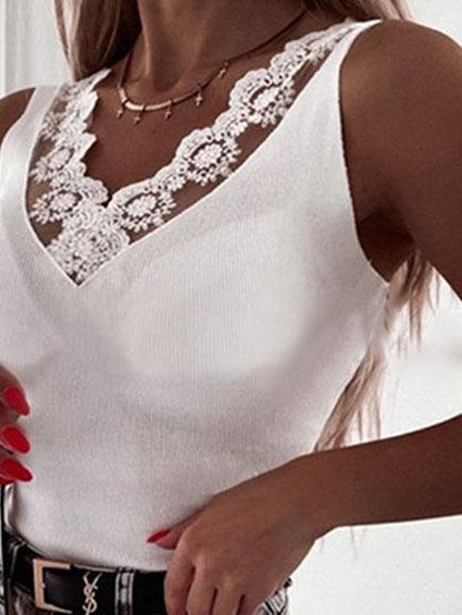 Lace V-neck Sleeveless Casual Tanks Tops - LuckyFash™