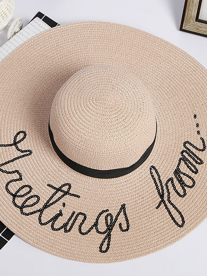 1 pcs Womens Embroidered Straw Sun Hat Bridal Shower Gift Bachelorette Honeymoon Natural straw hats - LuckyFash™
