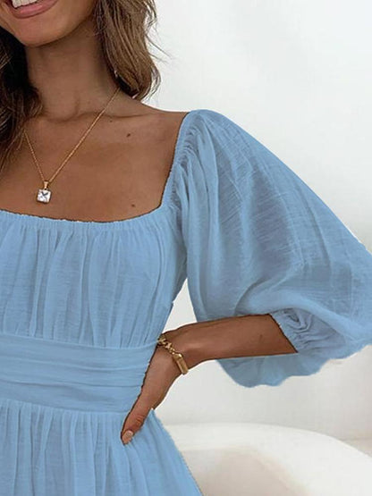 Lantern Sleeve Ruched Casual Dress - LuckyFash™