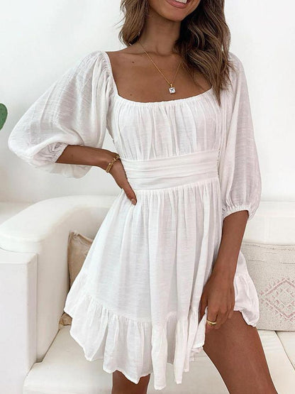 Lantern Sleeve Ruched Casual Dress - LuckyFash™
