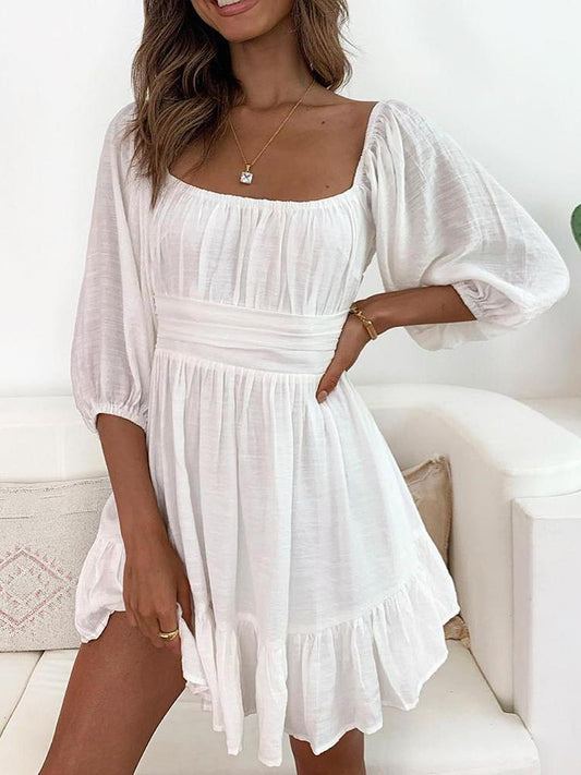 Lantern Sleeve Ruched Casual Dress - LuckyFash™