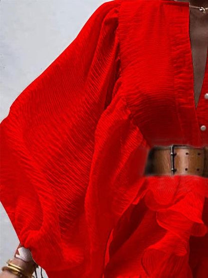 Lantern Sleeve Ruffled Waist Slimming Dress - LuckyFash™