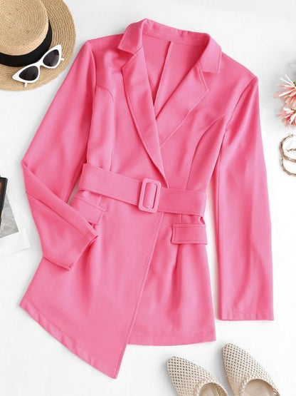 Lapel Belted Flap Detail Blazer - LuckyFash™