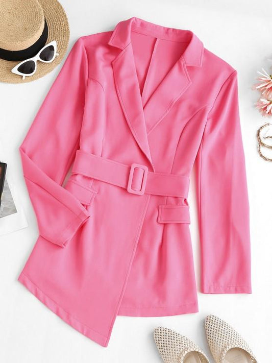 Lapel Belted Flap Detail Blazer - LuckyFash™