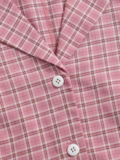 Lapel Collar Button Placket Plaid Blouse - LuckyFash™