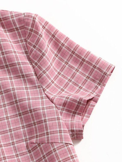 Lapel Collar Button Placket Plaid Blouse - LuckyFash™