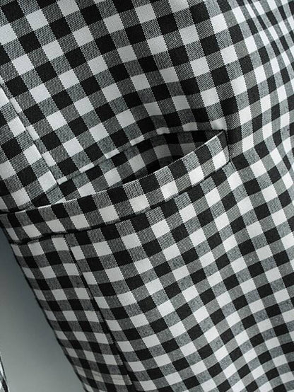 Lapel Collar Double Breasted Gingham Blazer - LuckyFash™