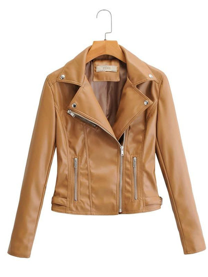 Lapel Collar Zip Up PU Moto Jacket - LuckyFash™