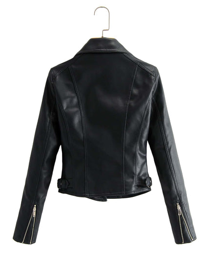 Lapel Collar Zip Up PU Moto Jacket - LuckyFash™
