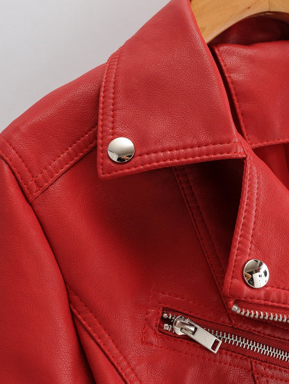 Lapel Collar Zip Up PU Moto Jacket - LuckyFash™