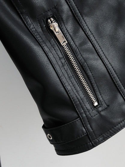 Lapel Collar Zip Up PU Moto Jacket - LuckyFash™