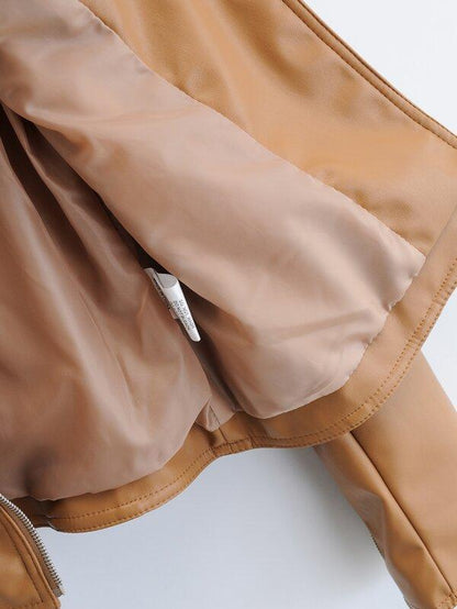 Lapel Collar Zip Up PU Moto Jacket - LuckyFash™