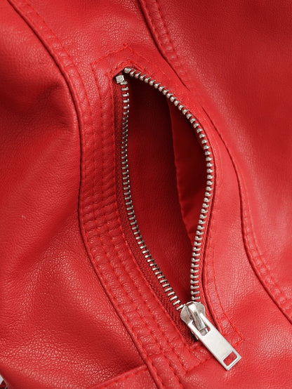 Lapel Collar Zip Up PU Moto Jacket - LuckyFash™