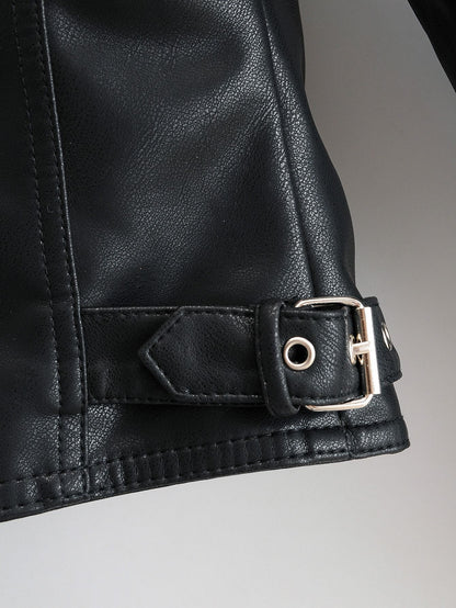 Lapel Collar Zip Up PU Moto Jacket - LuckyFash™