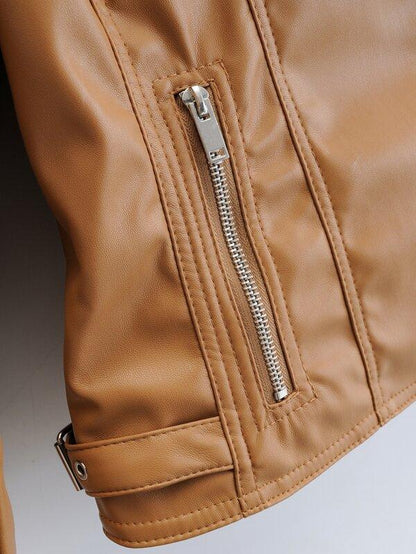 Lapel Collar Zip Up PU Moto Jacket - LuckyFash™
