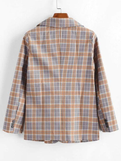 Lapel Flap Detail Plaid Blazer - LuckyFash™