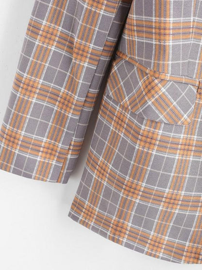 Lapel Flap Detail Plaid Blazer - LuckyFash™