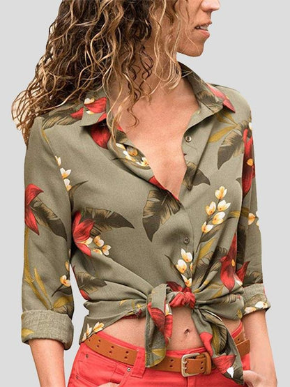 Lapel Long-sleeved Floral Print Shirt - LuckyFash™
