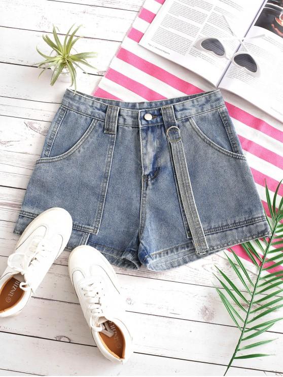 Layered D-ring Strap Denim Shorts - LuckyFash™