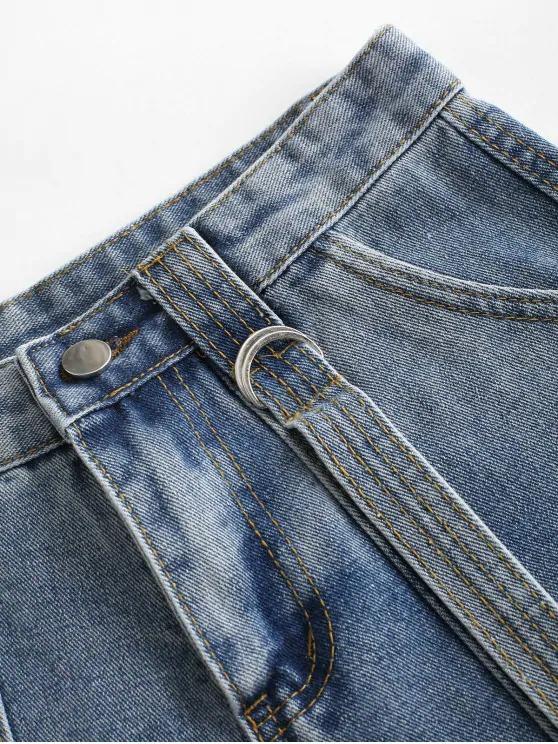 Layered D-ring Strap Denim Shorts - LuckyFash™