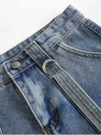 Layered D-ring Strap Denim Shorts - LuckyFash™