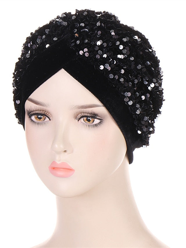 Velvet Sequins Turban Caps For Women Muslim Headscraf Bonnet Femme Musulman Islamic Head Wraps African Indian Hat Protective Hair Cover - LuckyFash™