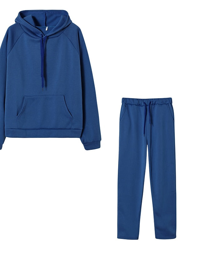 Women's Hoodie Tracksuit Pants Sets Streetwear Blue Pink Sports Outdoor Casual Daily Plain Drawstring Hooded S M L XL XXL - LuckyFash™