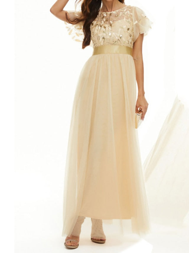 Womenâ€˜s Formal Party Dress Wedding Guest Dress Long Dress Maxi Dress Black Silver Gold Short Sleeve Pure Color Sequins Spring Summer Fall Wedding 2023 XS S M L XL XXL 3XL 4XL - LuckyFash™