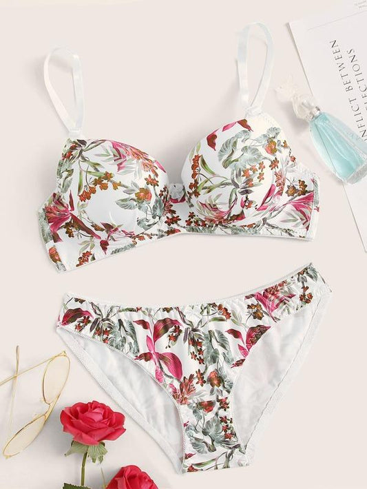 Leaf Print Underwire Lingerie Set - LuckyFash™