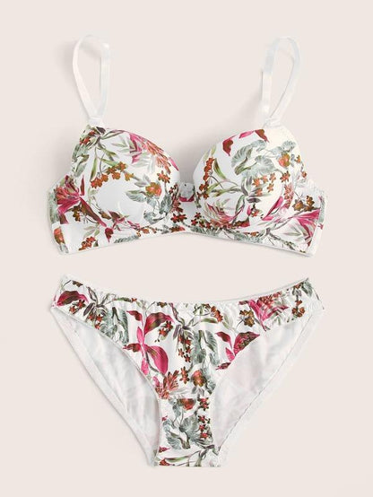 Leaf Print Underwire Lingerie Set - LuckyFash™