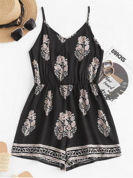 Leaf Print Wide Leg Cami Romper - LuckyFash™